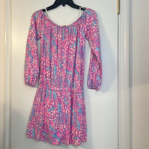 NWT Lilly Pulitzer Lana Skort Romper Off The Shoulder Pink Blue Floral Size XS - Picture 2 of 5